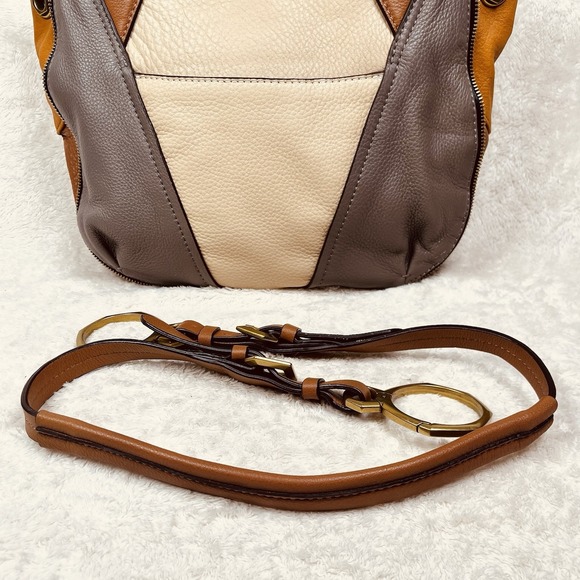 orYANY Lian Hobo Shoulder Bag Color Block Leather Gray Beige Tan Top Handles - Picture 10 of 16